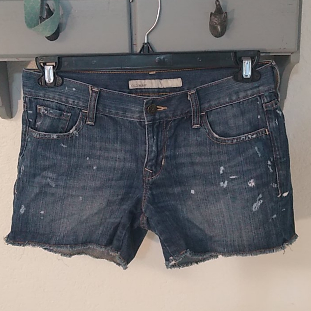 Old Navy jean shorts, paint splatter, size 4